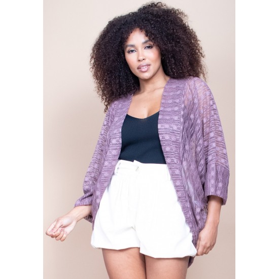 Kimono Ponto Tricot Manga Ampla Rosé