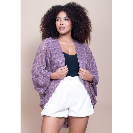 Kimono Ponto Tricot Manga Ampla Rosé