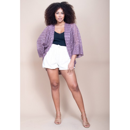 Kimono Ponto Tricot Manga Ampla Rosé