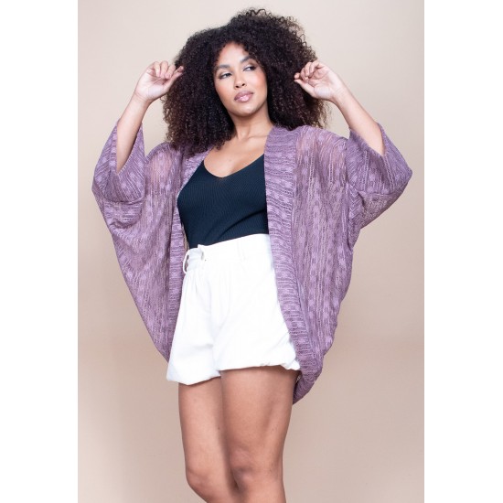 Kimono Ponto Tricot Manga Ampla Rosé