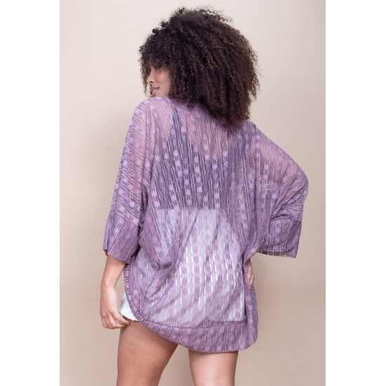 Kimono Ponto Tricot Manga Ampla Rosé
