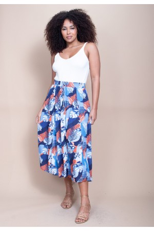 Saia Longa Viscose Estampa Jardim Celeste