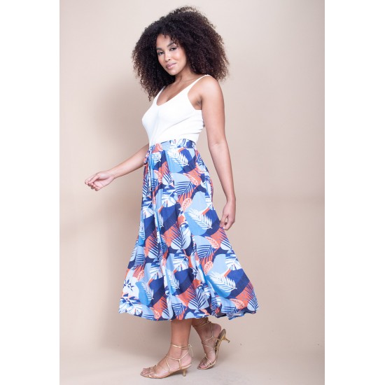 Saia Longa Viscose Estampa Jardim Celeste
