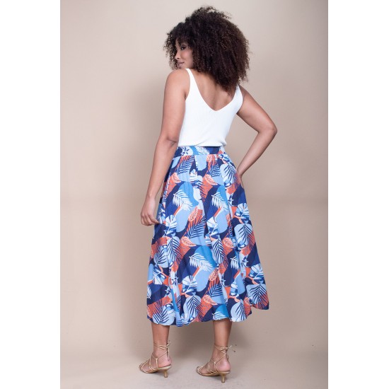 Saia Longa Viscose Estampa Jardim Celeste