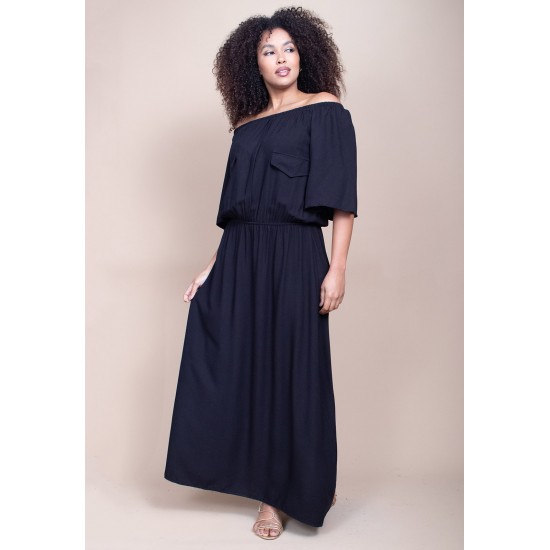 Vestido Midi Viscose Ciganinha com Lapela Preto
