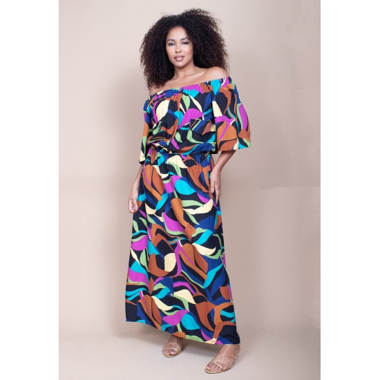 Vestido Midi Viscose Ciganinha com Lapela Estampa Aurora Urbana
