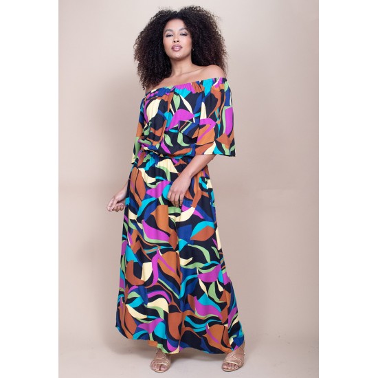 Vestido Midi Viscose Ciganinha com Lapela Estampa Aurora Urbana