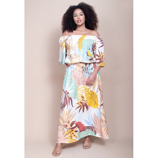 Vestido Midi Viscose Ciganinha com Lapela Estampa Aurora Suave