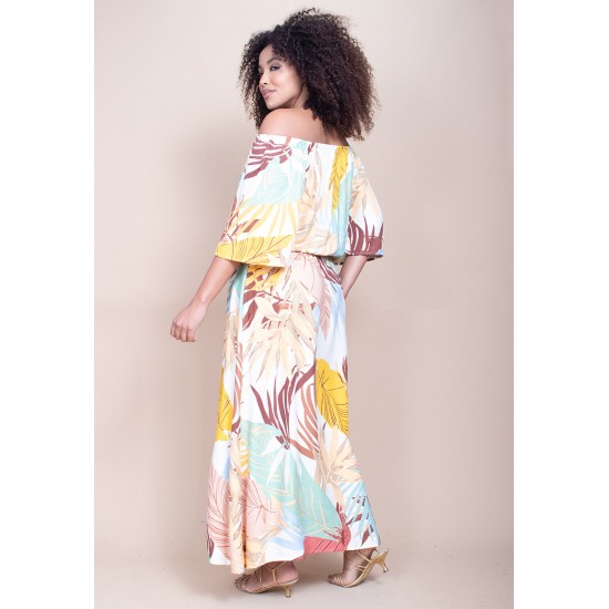 Vestido Midi Viscose Ciganinha com Lapela Estampa Aurora Suave