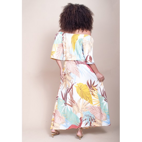 Vestido Midi Viscose Ciganinha com Lapela Estampa Aurora Suave