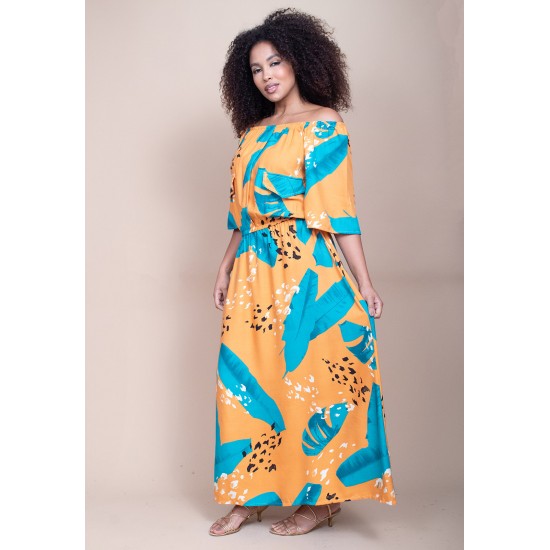Vestido Midi Viscose Ciganinha com Lapela Estampa Aurora Botânica