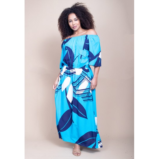 Vestido Midi Viscose Ciganinha com Lapela Estampa Imbé Blue