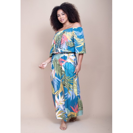 Vestido Midi Viscose Ciganinha com Lapela Estampa Brisa Botânica