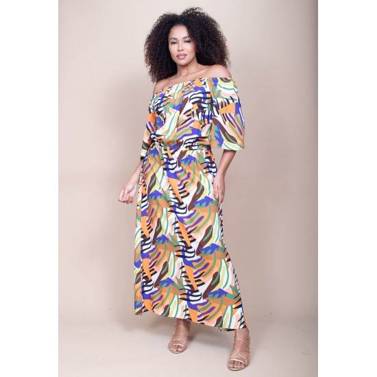 Vestido Midi Viscose Ciganinha com Lapela Estampa Cores Vibrante