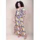 Vestido Midi Viscose Ciganinha com Lapela Estampa Cores Vibrante