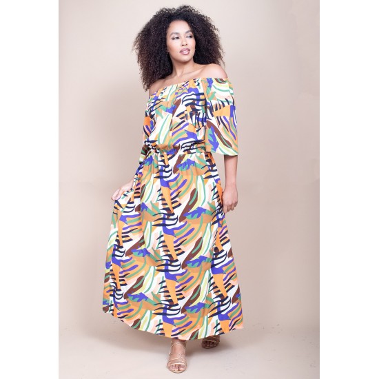 Vestido Midi Viscose Ciganinha com Lapela Estampa Cores Vibrante