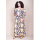 Vestido Midi Viscose Ciganinha com Lapela Estampa Cores Vibrante