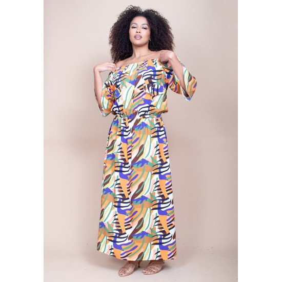 Vestido Midi Viscose Ciganinha com Lapela Estampa Cores Vibrante