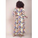 Vestido Midi Viscose Ciganinha com Lapela Estampa Cores Vibrante