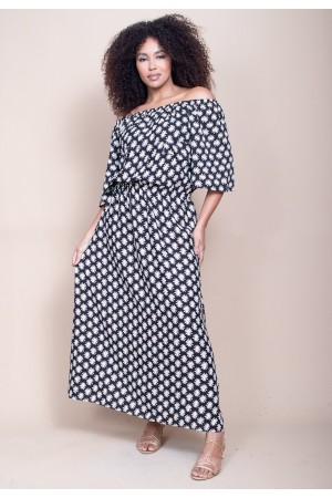 Vestido Midi Viscose Ciganinha com Lapela Estampa Encanto das Margaridas