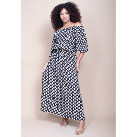 Vestido Midi Viscose Ciganinha com Lapela Estampa Encanto das Margaridas