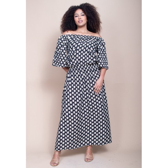 Vestido Midi Viscose Ciganinha com Lapela Estampa Encanto das Margaridas