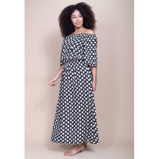 Vestido Midi Viscose Ciganinha com Lapela Estampa Encanto das Margaridas