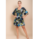 Vestido Curto Caaxixá Viscose com Cordão na Cintura Estampa Jardim Noturno