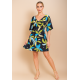 Vestido Curto Caaxixá Viscose com Cordão na Cintura Estampa Jardim Noturno