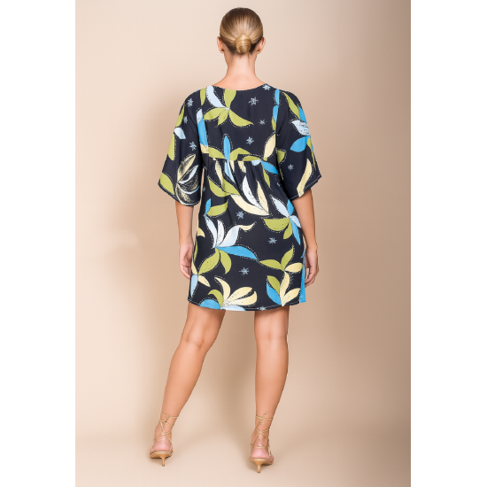 Vestido Curto Pequi Viscose Estampa Jardim Noturno