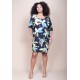 Vestido Curto Plano Morcego Estampa Jardim Noturno