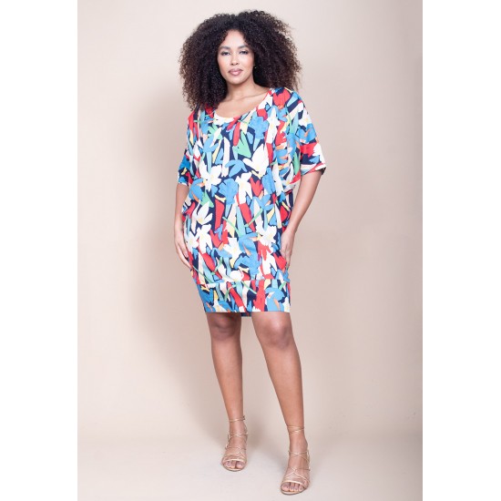 Vestido Curto Plano Morcego Estampa Floresce