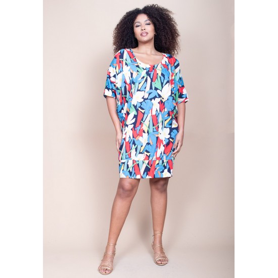 Vestido Curto Plano Morcego Estampa Floresce