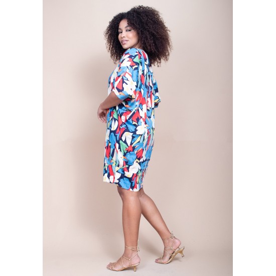 Vestido Curto Plano Morcego Estampa Floresce