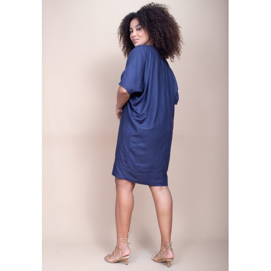 Vestido Curto Plano Morcego Azul Marinho