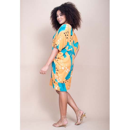 Vestido Curto Plano Morcego Estampa Aurora Botânica
