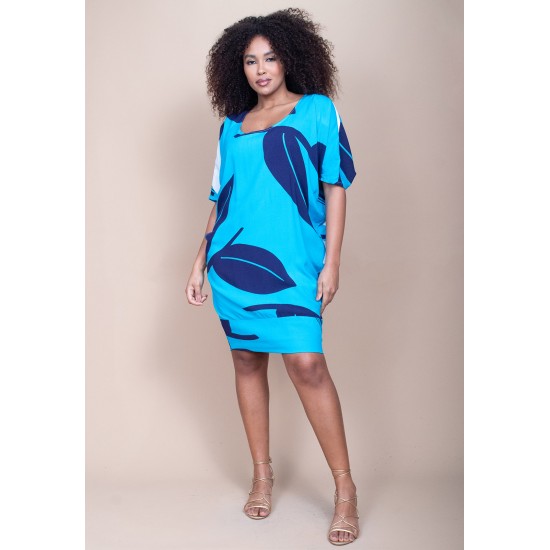 Vestido Curto Plano Morcego Estampa Imbé Blue