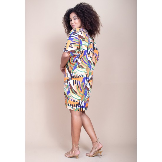 Vestido Curto Plano Morcego Estampa Cores Vibrante