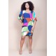 Vestido Curto Plano Morcego Estampa Jardim Azul
