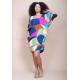 Vestido Curto Plano Morcego Estampa Jardim Azul