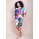 Vestido Curto Plano Morcego Estampa Jardim Azul