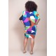 Vestido Curto Plano Morcego Estampa Jardim Azul