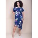 Vestido Midi Plano Estampa Festa das Flores Azul