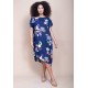Vestido Midi Plano Estampa Festa das Flores Azul