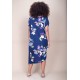 Vestido Midi Plano Estampa Festa das Flores Azul