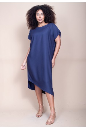 Vestido Midi Plano Azul Marinho
