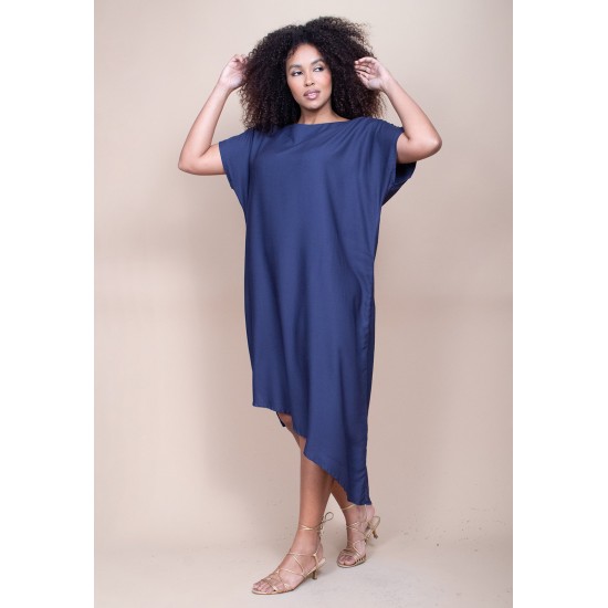 Vestido Midi Plano Azul Marinho
