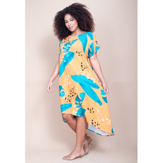 Vestido Midi Plano Estampa Aurora Botânica