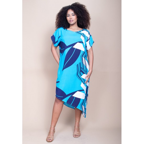 Vestido Midi Plano Estampa Imbé Blue