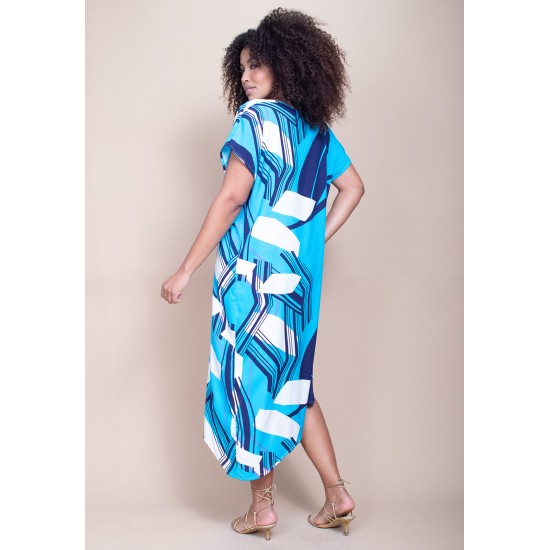 Vestido Midi Plano Estampa Imbé Blue